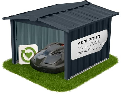 STREND PRO Mähroboter Garage Metall Anthrazit 86x88x60 cm | WETTERFEST | UV-beständig | Unterstand | Carport | Schutzdach | Überdachung für Rasenroboter Rasenmäher | Roboter Garage mit Satteldach