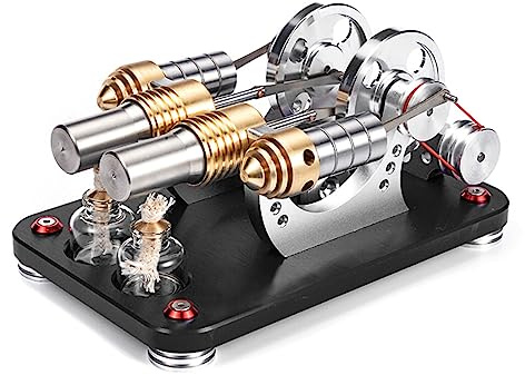 JOYARCH Metall Stirling Motor Modell, Schlepp-Zylinder Parallel Bootfähig Mikro Externe Verbrennung Motor Modell, Physik Wissenschaft Experiment Spielzeug für Erwachsene