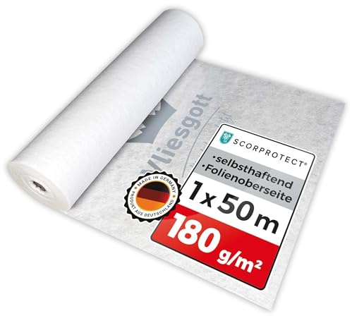 Scorprotect® BSV (bedrucktes) Boden und Treppenschutzvlies Vliesgott selbsthaftend 1 x 50 m 180 g/m² Abdeckvlies rutschhemmend flüssigkeitsdicht für Böden Treppen Laufwege