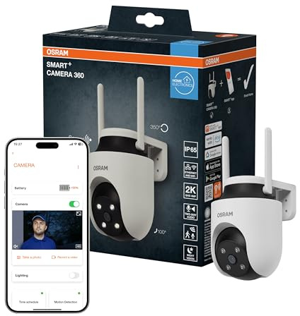 OSRAM Telecamera da esterno SMART+ WiFi 360° 4MP 2K | Outdoor Camera 360, IP65, pan-tilt, visione notturna 10m, compatibile con Alexa, da esterno, Outdoor Lighting Accesories