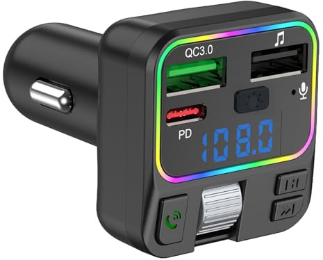 Émetteur FM sans fil - Adaptateur de signal audio de voiture avec récepteur - Port de charge rapide - Station de son musicale pour téléphone - SUV, tableau de bord - Appareil de commande USB avec LED