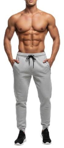 RUBAB Men’s Fleece Jogger Bottoms – Soft Warm Tracksuit Pants with Elastic Waist & Cuffed Hem – Comfortable Fleece Joggers for Men Casual Gym Loungewear Trousers (L, Grey)