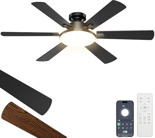 Eterfun 52'' Ceiling Fan with Light Remote/APP Control for Living Room