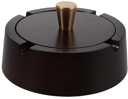NOLITOY Cenicero de Madera con Revestimiento Metálico y Tapa a Prueba de Viento, Cenicero sin Humo para Patio Exterior y Oficina, Accesorio Decorativo para Fumar en Interiores y