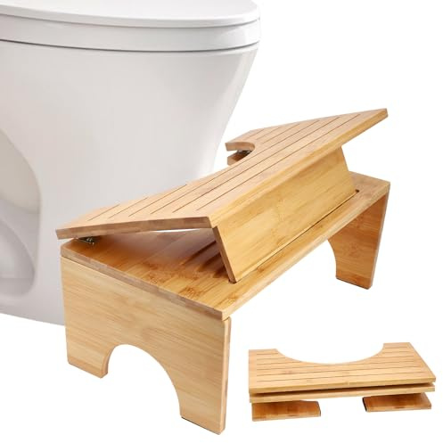 Klappbar Toilettenhocker aus Bambus,Toilettenhocker Erwachsene mit 4-stufige Winkelverstellung,Rutschfesten Füßen,Ergonomie Klohocker in C-Form für Bekämpft Verstopfung Blähungen,Bequeme Ausscheidung