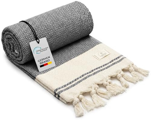 SIEGENTHAL® hamam-handduk – lätt strandhandduk och bastuhandduk av återvunnen bomull – snabbtorkande, stor och mjuk – 90 cm x 200 cm – perfekt för strand, bastu, yoga, picknick – svart