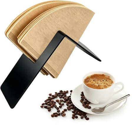 Kaffefilterhållare, filterpåshållare, bordsmodell kaffefilterhållare, kaffefilterhållare för förvaring av V-formade kaffefilter, lämplig för kök, kaféer och kontor, svart, tillverkad av metall