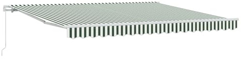 Fisinber Tenda da sole retrattile 400 x 300 cm, tenda da sole a braccio articolato per terrazza e giardino, tenda da terrazza manuale in poliestere e alluminio, verde e bianco