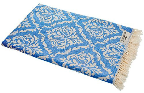 Carenesse Jacquard Hamamtuch Barock 90 x 175 cm blau I Edles Hamam Handtuch 100% saugfähige Baumwolle mit hochwertiger Webung I Pestemal/Fouta weich & zart I Leichtes Hamam Strandtuch kompakt