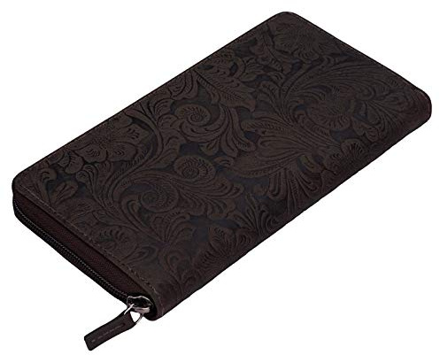STILORD Aurelia Leder Geldbörse Damen Vintage mit Blumen Muster großes Portemonnaie mit vielen Fächern für EC-Karten Kleingeld braune Brieftasche im Querformat Farbe:Canyon - braun