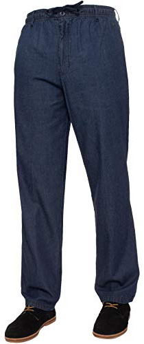 BRAND KRUZE Men's Rugby Trousers Blue Denim Smart Elasticated Waist Plain Pants with Drawstrings 44W / 29L
