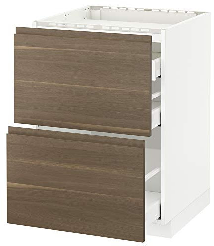 Table de cuisson METOD/MAXIMERA - 2 façades/3 tiroirs - 60 x 62,1 x 88 cm - Blanc/Noyer