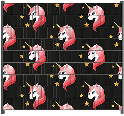 Wallario Zaun Sichtschutz Windschutz für EIN- und Doppelstabmattenzäune in der Größe Breite 2,00m x Höhe 1,80m, Motiv: Einhorn Muster - Süße rosa Einhörner mit Sternen