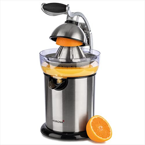 Korona 27050 Zitruspresse | Hochwertiges Edelstahlgehäuse | Ergonomischer Hebelarm | Mühelos bedienbar | 130 Watt | Ausgießer mit praktischem Tropf-Stopp