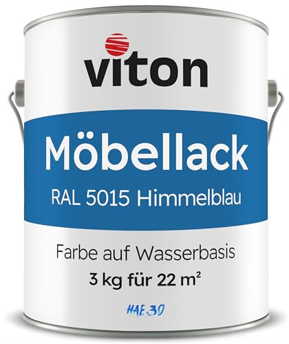 Viton Möbellack - 3 Kg (2,5 L) - Seidenmatt Blau - Möbelfarbe auf Wasserbasis - RAL 5015 Himmelblau