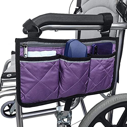 DBOATB Universal-Rollstuhltasche mit Taschen Sichere seitliche Aufbewahrungstasche für den Rollstuhl, Seitentasche mit Mehreren Taschen für ältere Rollstühle, elektrische Stühle (Lila)