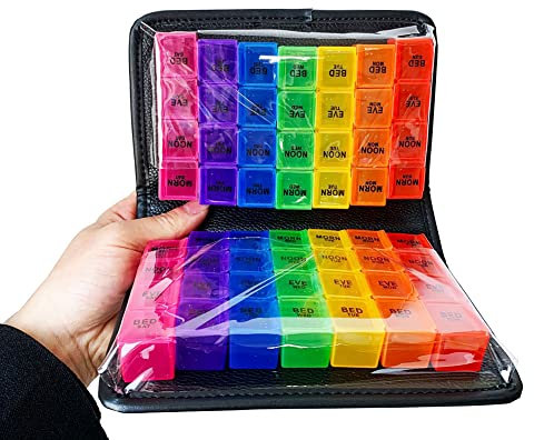 Große Tablettenbox 14 Tage Morgens Mittags Abends,Pillendose 4 Fächer,BPA-frei Pillendose Pillenbox Regenbogen Pillen Tablettentasche,Medikamentenbox Tablettendose für Medikamente, Vitamine, Fischöl