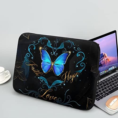 Showudesigns Blue Butterfly Computer Sleeve for Women Neoprene Laptop Sleeve 15 inch Lightweight Portable Laptop Accessories Glad for Business Trip,Work Tablet Bag Black