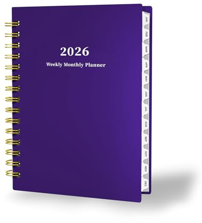 Ymumuda 2026 Planner, Daily Weekly and Monthly Planner，Jan 2026 - Dec 2026, 8.4 x 6.3, 2026 Calendar Planner Book with Tabs, Spiral Notebook with Inner Pocket for Office Home School Supplies