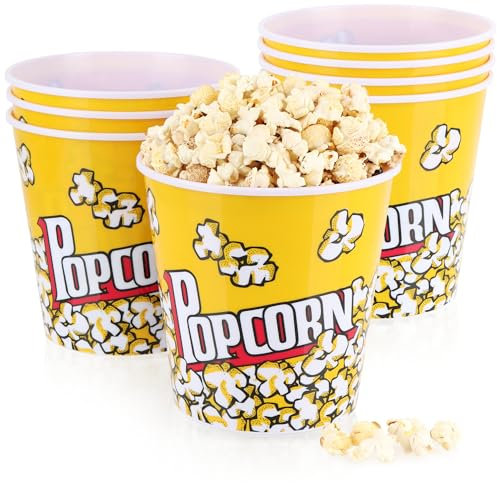 com-four® 8X Popcorn-Eimer XL - Wiederverwendbare Popcornschüssel - Getränkebecher zum Popcorn - Großer Popcorn-Becher für den Filmabend - 2,8 Liter