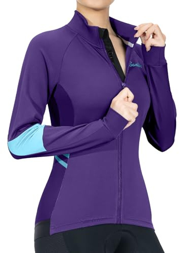 Santic Fahrradjacke Damen Winter Thermo Jacken Winddichte Laufjacke Leichte Atmungsaktiv Langarm Reflektierend Reißverschlusstasche