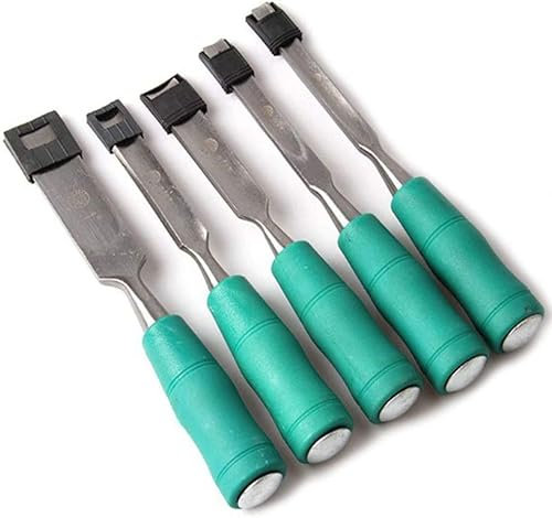 Samnuerly Cincel para tallar Madera, Cola de Cuchillo Plana para tallar con Remaches para Herramientas de Bricolaje de Carpintero, Paquete de 5 Verdes