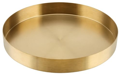 NAMYEUT Gold Tablett Rund 22 cm, Rundes Goldenes Dekotablett Schmucktablett Gold, Dekorative Tablett für Schmuck, Kerzen, Make-up, Tee