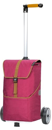 ANDERSEN Einkaufstrolley - Shopper Auke Rubin | mit ergonischem 3-Wege-Griff, höhenverstellbar, aus Alu, bis 40 kg - Tasche mit Rucksackfunktion, Innenfach, Seitenfach, 46 L