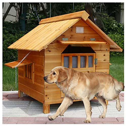 Wetterfeste Hundehütte im Freien, großes Haustierhaus aus Holz, Garten-Haustiervilla, geeignet für mittlere und große Haustiere (92×99×95cm)
