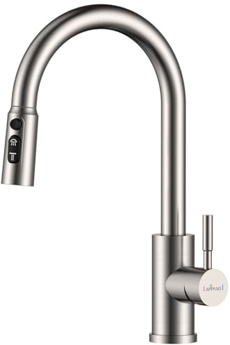APPASO Kitchen Sink Taps Mixer with Pull Out Spray, Kitchen Mixer Tap with 3 Spary Modes, Swivel Single Handle Kitchen Tap Brushed
