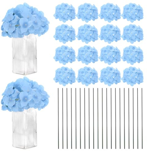 M METERXITY 40-Pz Fiori Ortensia Seta, Fiori Artificiali 40pz Steli, Fiori Ortensia Completi per Decorazione Casa/Matrimonio/Natale/Fai da Te/Party/Giardino [Azzurro Cielo]