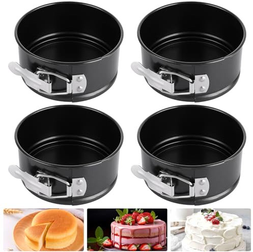 ASelected 4Pieces Round Cake Tins for Baking, 4 Inch Mini Springform Cake Tin Set Cake Pan with Removable Bottom Nonstick Coating for Pie, Cheesecake, Pizzas, Quiches and More