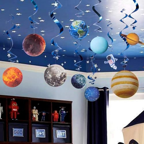 Easy Joy 12 PCS Space Themed Party Decorations Space Party Decorations Outer Solar System Hanging Swirl Galaxy Planets for Boys Birthday Baby Shower