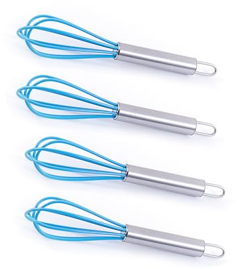 Mini-Schneebesen, 15,2 cm, 4 Stück, Kieselgel, Edelstahl, Rührbesen für Mehl, Kuchen, Eier, Küche, Kochen, Backen, Schneebesen (blau)