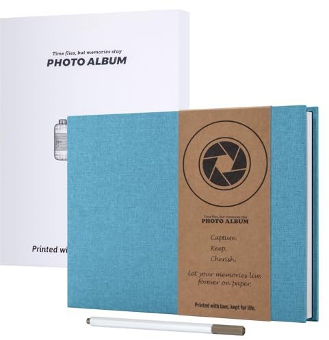 JAECU Album Fotografico Autoadesivo 30x22cm, Copertina di Lino Scrapbook Album Foto 40 Pagine, Regali Nozze Natale Valentino Regalo di Anniversario Compleanno (Azzurro)