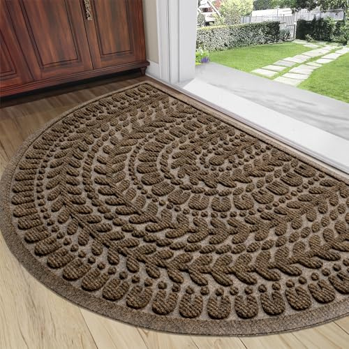 RORA Half Circle Door Mat Front Door Mat Outside Entrance Welcome Mats Outdoor Indoor Semicircular Doormat for Outdoor Half Round Door Mats for Garage Muddy Paws 24x36