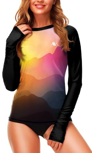 Arankhiger Damen UV Schwimmshirt UPF 50+ Rash Guard Langarm Badeshirt Mit Daumenloch