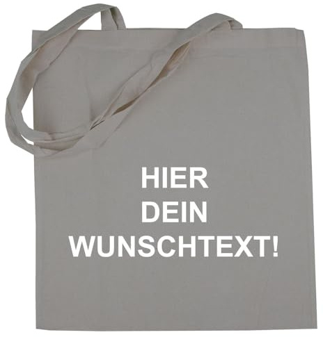 PartyMagix Jutebeutel Stoffbeutel Wunschtext selber gestalten Baumwolltasche Tragetasche Einkaufstasche personalisiert mit Henkeln – nachhaltig – Schwarz Grau Beige