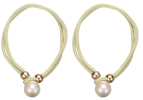PATIKIL Pearl Curtain Tiebacks, 2 Pack Pearl Tiebacks Decorative Holders with Fasten Ring Ropes Curtain Tie Backs for Window Drapery,Beige