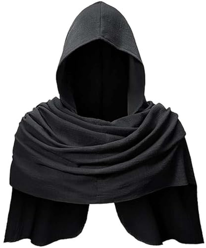 Generisch Mittelalter Kleidung Herren Cape Schal Punk Kapuzenschal Winddichter Piratenschal Vintage Hoodie Schal Wikinger Cowl Hood Scarf Renaissance Kostümzubehör Cosplay Rogue Hood