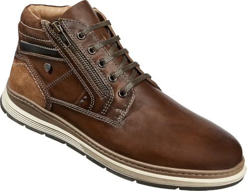 Franco Bettoni Herren Leder-Stiefelette, hochwertiges & weiches Echtleder, mit seitlichem Reißverschluss & Schnürung, mit weicher Rundumpolsterung, Gr. 40-46