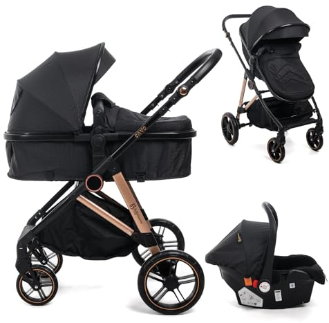 BBL - Passeggino combinato trio 3 in 1 - Seggiolino auto 0+ - navicella - fin dalla nascita - fino a 22kg - nero