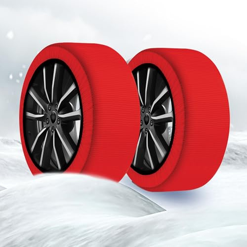 Calze da Neve Auto L Omologate – Coppia Antisdrucciolo per Pneumatici | Montaggio Rapido in 2 Minuti, Tessuto Tecnico Ultra-Resistente | Alternativa alle Catene da Neve Colore grigio e rosso