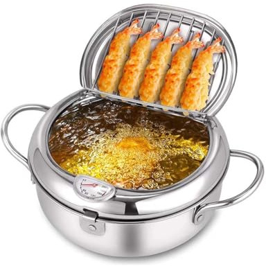 Pentola Per Friggere In Acciaio Inossidabile, Pentola Per Friggere Il Pollo, Friggitrice Per Tempura Da 2,2 Litri Con Termometro E Coperchio, Padella In Stile Giapponese Per La Cucina