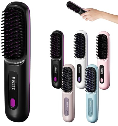 Stylingbürste Für Kurze Haare, Go Brush Pro - Glättbürste Kabellos - Tragbar & Wiederaufladbar Styling Bürste für Reisen und Täglichen Gebrauch, Haarschonendes & Langlebiges Design (Schwarz)