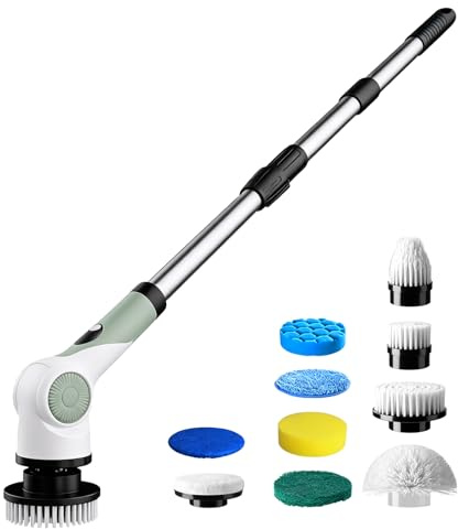 Elektrische Reinigungsbürste, Mit 10 Bürstenaufsätzen, Teleskopstange, 3 Reinigungsmodi & Akkuanzeige, Für Aquarien, Fliesen, Fugen und schwer zugängliche Stellen, Schwimmbad