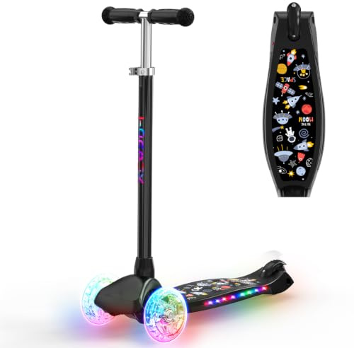 TONBUX Roller Kinder 3 Jahren, Kinder Roller mit Cool Beleuchteten Vorbau, Rädern und Deck, Verstärktes Metall-Deck, Höhenverstellbar 65–80 cm, Sensibler Hinterradbremsen, Roller für von 3–8 Jahren