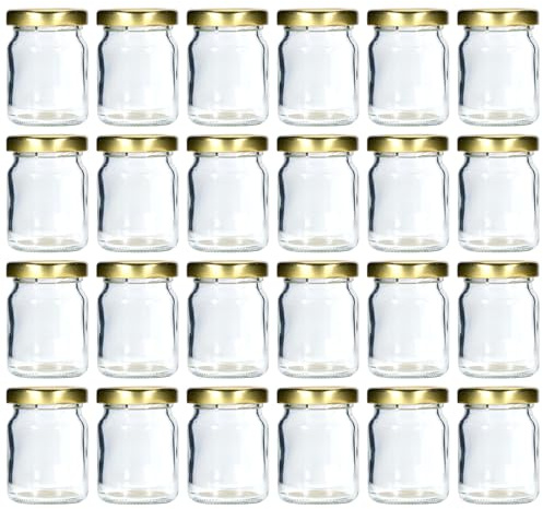 Flaschenland 60 ml Rundglas Set 24 Stück mit goldenen Twist-Off Deckeln ideal für Proben Marmelade Honig Aufstriche Vorrat vielseitig einsetzbar hitze- und kältebeständig