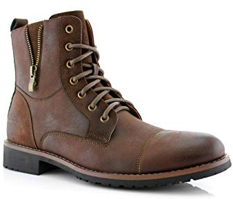 Ferro Aldo Reid Men's Combat Boot | Cap Toe Lace-up Ankle Boot with Side Zipper for Casual & Fashion Wear | MFA808561B | in Dark Brown & Suede, Size 10
