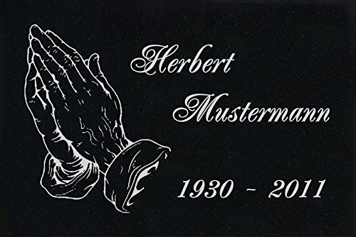 LaserArt24 Granit Grabstein, Grabplatte oder Grabschmuck mit dem Motiv Haende-ag01 und Ihrem Text/Daten